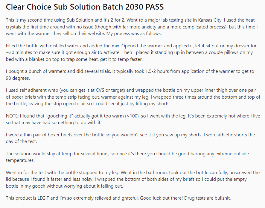 Clear Choice Sub Solution Synthetic Urine Review